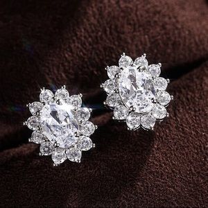 NEW Sterling Silver Simulated Diamond Halo Cluster Stud Earrings